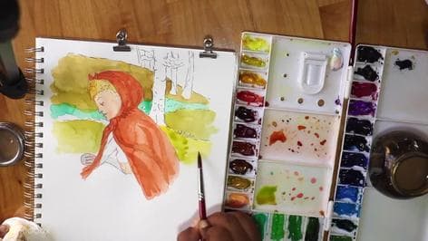 Studying Walter Crane's Illustration - Red Riding Hood - Holbein Watercolor