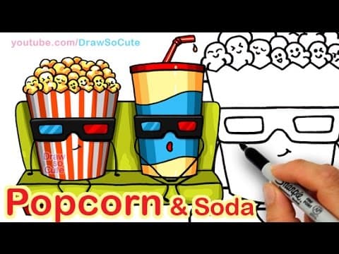 How to draw cartoon popcorn and soda step by step easy cute snacks