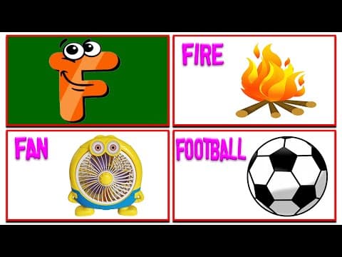 Kids learning - learn letter f - words from f - abc flashcards - kids a to z