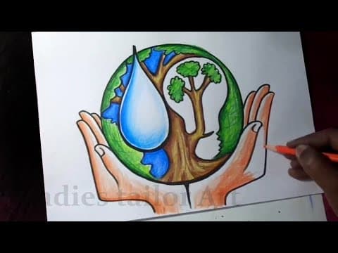 How to Draw Save Water / Save Trees / Save Energy / Save Earth Color Poster Drawing Step by Step