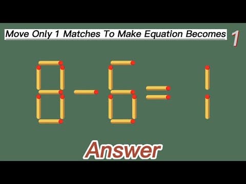 Move 1 stick to make equation correct | Matchstick puzzle, Puzzle with Answer Brain Test