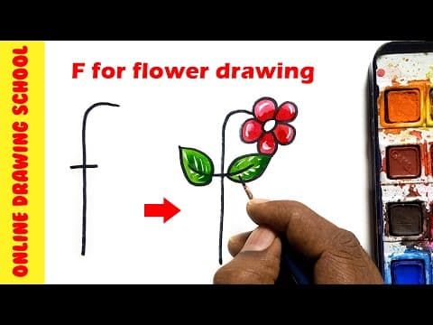 letters F into flower drawing   -   flower drawing easy   -  Lesson 154