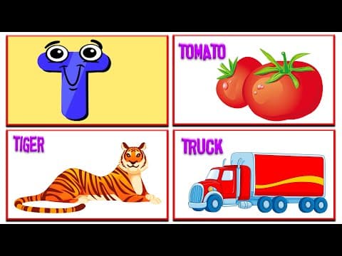Kids learning - learn letter t - words from t - abc flashcards - kids a to z