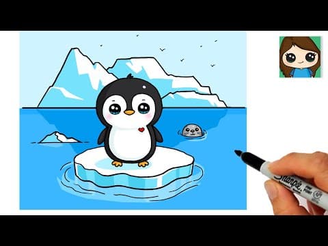 How to draw a penguin iceberg glacier antarctica landscape scenery