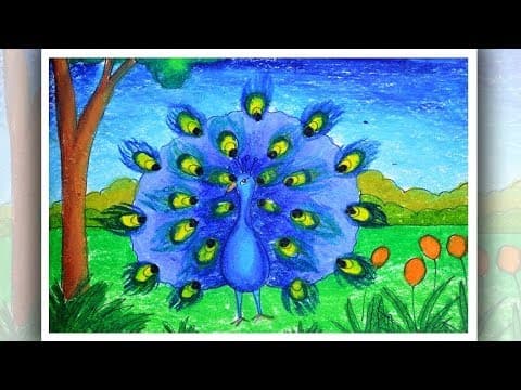 How to draw simple scenery for beginners, Peacock Scenery Drawing