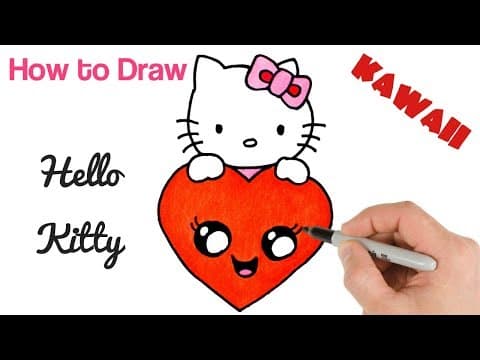 How to draw hello kitty with love heart - easy drawings for kids