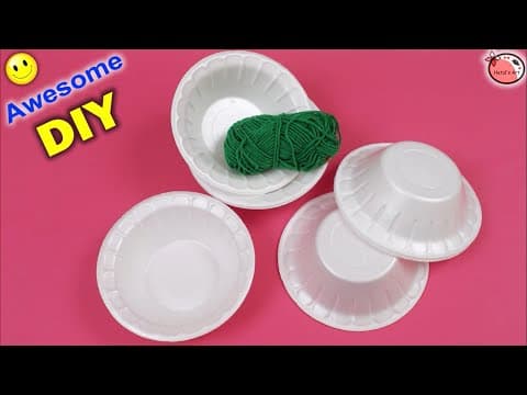 Best out of waste idea - diy beautiful flower making using disposable bowl and shopping bag