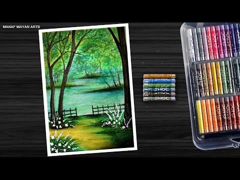 Simple Green forest drawing / Drawing for Beginners / Oil pastel / #308