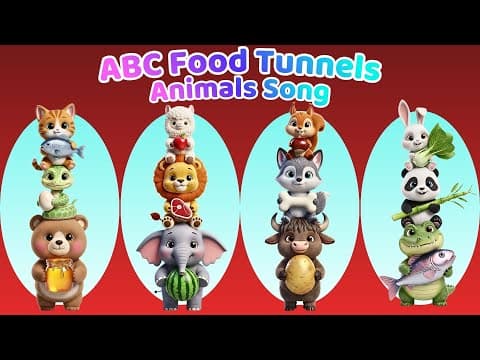 ABC Food Tunnels Sounds Animal Song 🐾🐼🐯 | Animals Eat Favorite Foods in the Happy Food Kingdom 🍎🍌