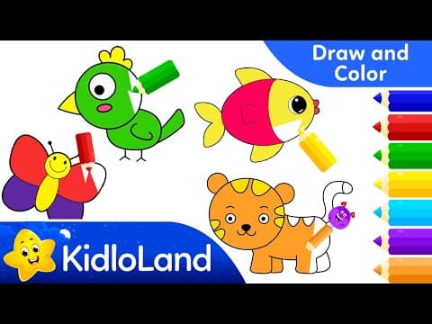 Fish Coloring for Kids - Color a Bird & Butterfly - Draw & Paint a Cat