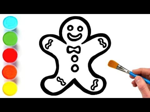 Gingerbread Man Christmas Drawing, Painting and Coloring for Kids