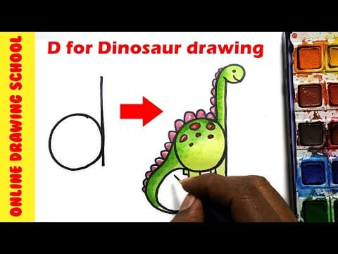 letters D into Dinosaur drawing - How to Draw Anything from letters simple and easy - Lesson 156