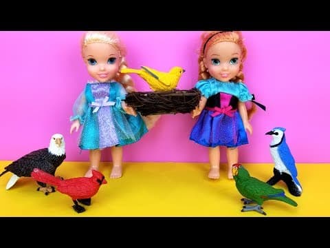 Elsa and Anna toddlers SAVE a bird ! Aviary-Barbie is the pet doctor-park-vet