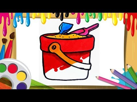How to draw a beach bucket easy and simple - learn kids coloring easy