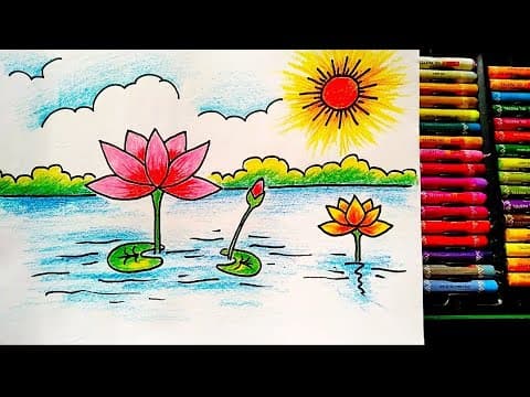 How to draw water lily - how to draw water lily pond