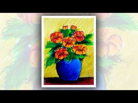 How to draw Flowers in a vase, Easy Oil pastel drawing for beginners, flower vase drawing