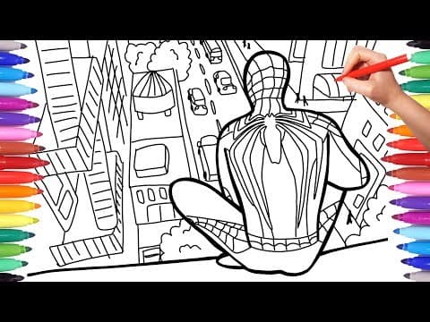 Spiderman in the city coloring pages - coloring painting spiderman on the roof of new york