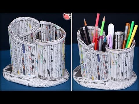 Best out of waste idea - how to make pen stand at home - news paper craft