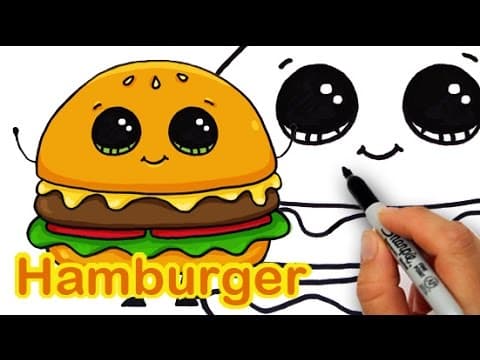 How to draw a cartoon hamburger cheeseburger cute and easy