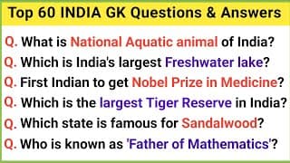 Top 60 Important INDIA GK Questions and Answers | GK Questions