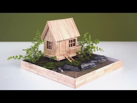 Create a beautiful landscape with a small house