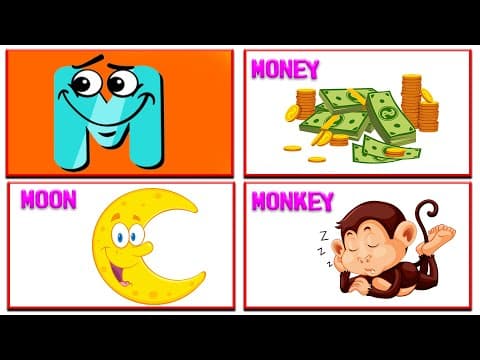 Kids learning - learn letter m - words from m - abc flashcards - kids a to z