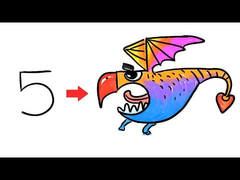 How to draw pictures using numbers, Draw Dragon using 5  -  Lesson 134