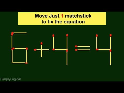 Move just 1 matchstick to fix the equation - matchstick puzzles
