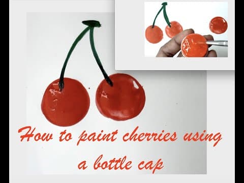 How to paint cherries using a bottle cap / Easy bottle cap painting for begginers / Easy painting.