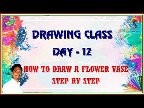 how to draw a flower vase simple method step by step in telugu..#drawingclass12