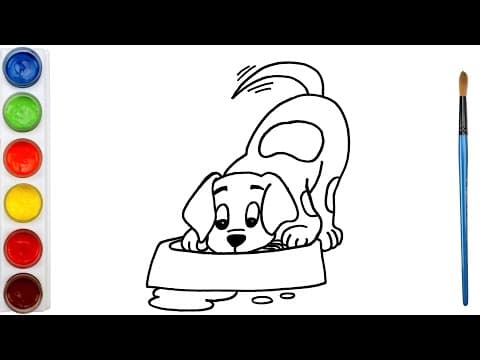 Puppy drinking water - drawing and coloring for kids toddlers