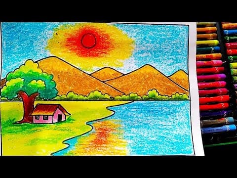 How draw a scenery very easy - easy scenery drawing of nature