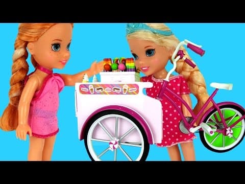 ICE CREAM Bike ! ELSA & ANNA toddlers -Beach-Watching beautiful Sunset