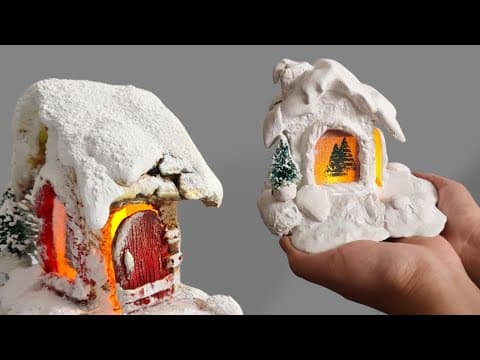 Light-up winter houses made with tea boxes and air dry clay