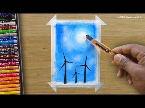 Simple Windmill Moon Light Drawing for Beginners with Oil Pastels | Step by Step #231