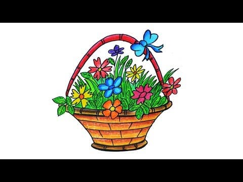 Flower basket Drawing, How to draw Flower basket step by step