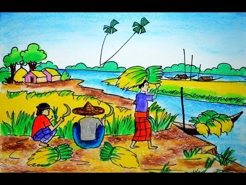 Late autumn Season scenery drawing, Easy scenery drawing