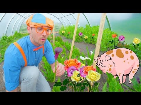 Blippi farm tour - farm animals and vegetables for kids