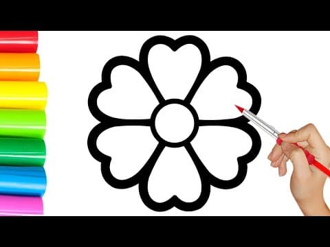 How to draw cute flower and color rainbow for kids