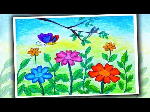 How to Draw Flower Garden Scenery   -   Spring Season Drawing easy
