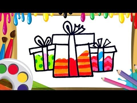 How to Draw a Christmas Present   -   Draw a gift box easy step by step -  Lesson 102
