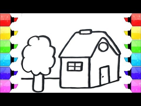 Let's Draw and Paint a Beautiful Home with a Tree for Kids and Toddlers