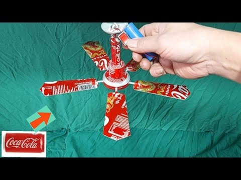 Homemade mini ceiling fan made from coca-cola cans||Battery-powered ceiling fan