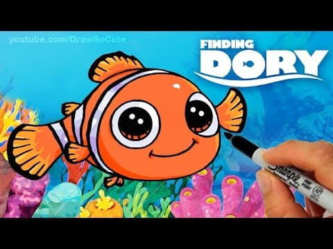 How to draw nemo step by step cute - clown fish finding dory