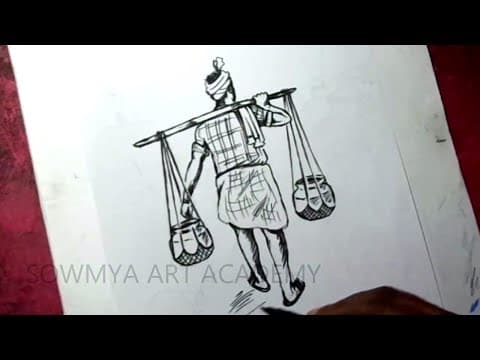 How to Draw An Indian Rural Man Bringing Water Pencil Drawing Step by step