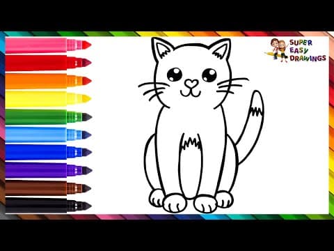 How to draw a cat - drawing and coloring a cute rainbow cat