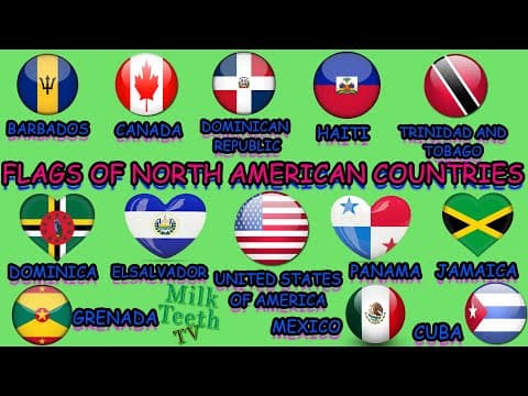 Flags of Countries of North America with Correct Pronunciation of Nationality Language and Capital