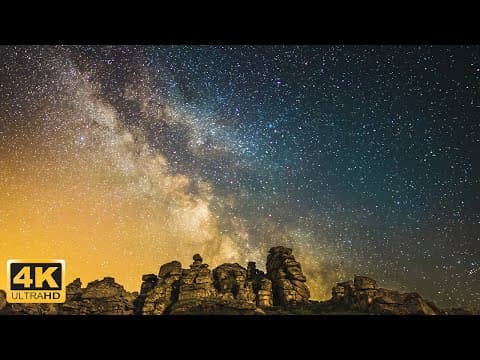 4k night journey of the sky -time lapse of starry nights milky way star trails