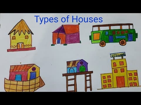 Types of houses drawing step by step/ Hoses drawing/Houses types drawing/Types of Shelter drawing