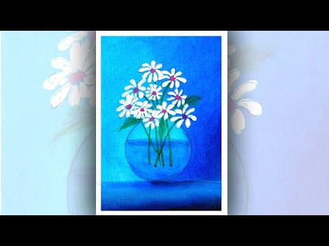 Easy oil pastel drawing for beginners, Flower in a Vase Drawing with oil pastels